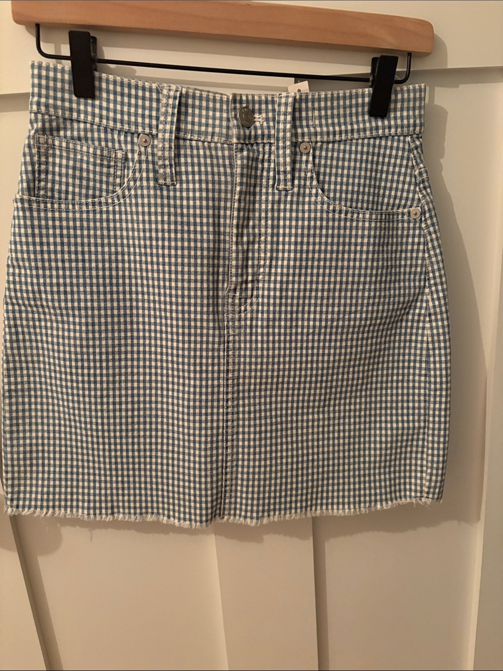 Madewell Blue and White Gingham Mini Skirt